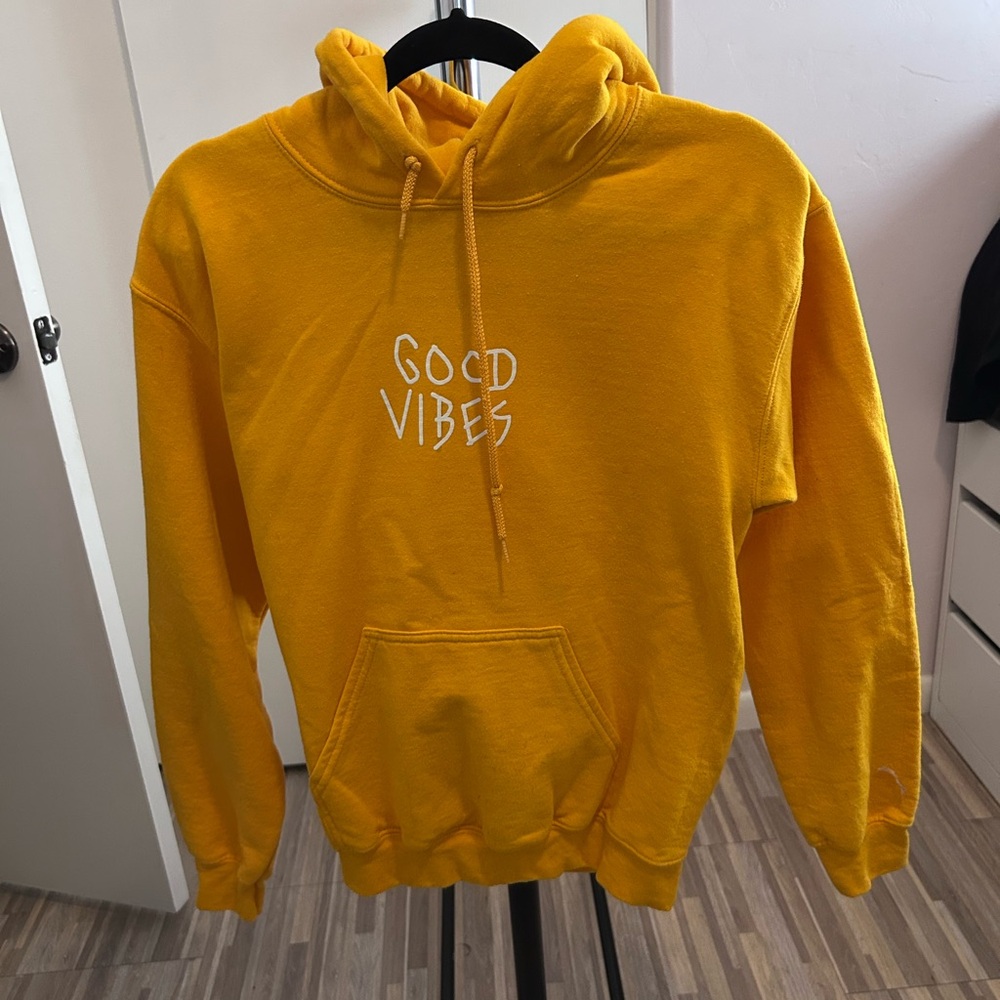 Vibrant Yellow 'Good Vibes' Men's Hoodie